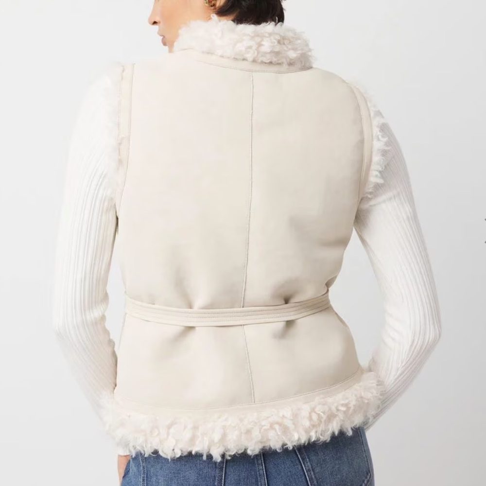 White House Black Market Ivory Faux Suede Sherpa Vest Size Medium - Picture 5 of 5